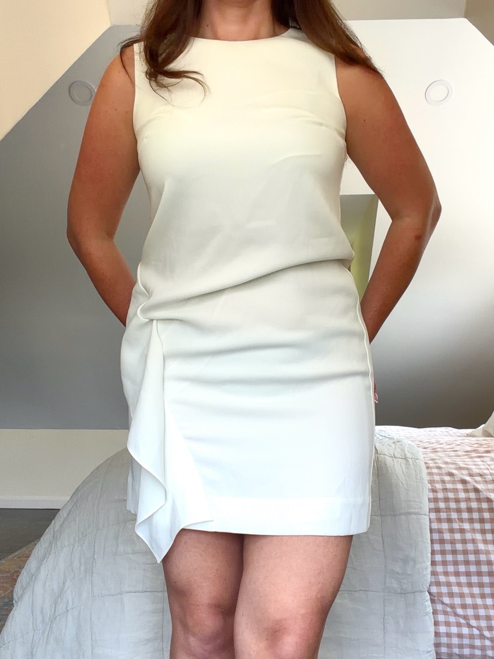 Diane Von Furstenberg Ivory White Mini Shift Dress Ruffle Detail